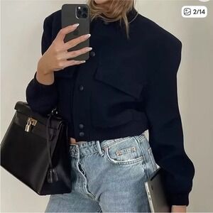 Jason Wu‎ navy blue bomber jacket with pockets Medium